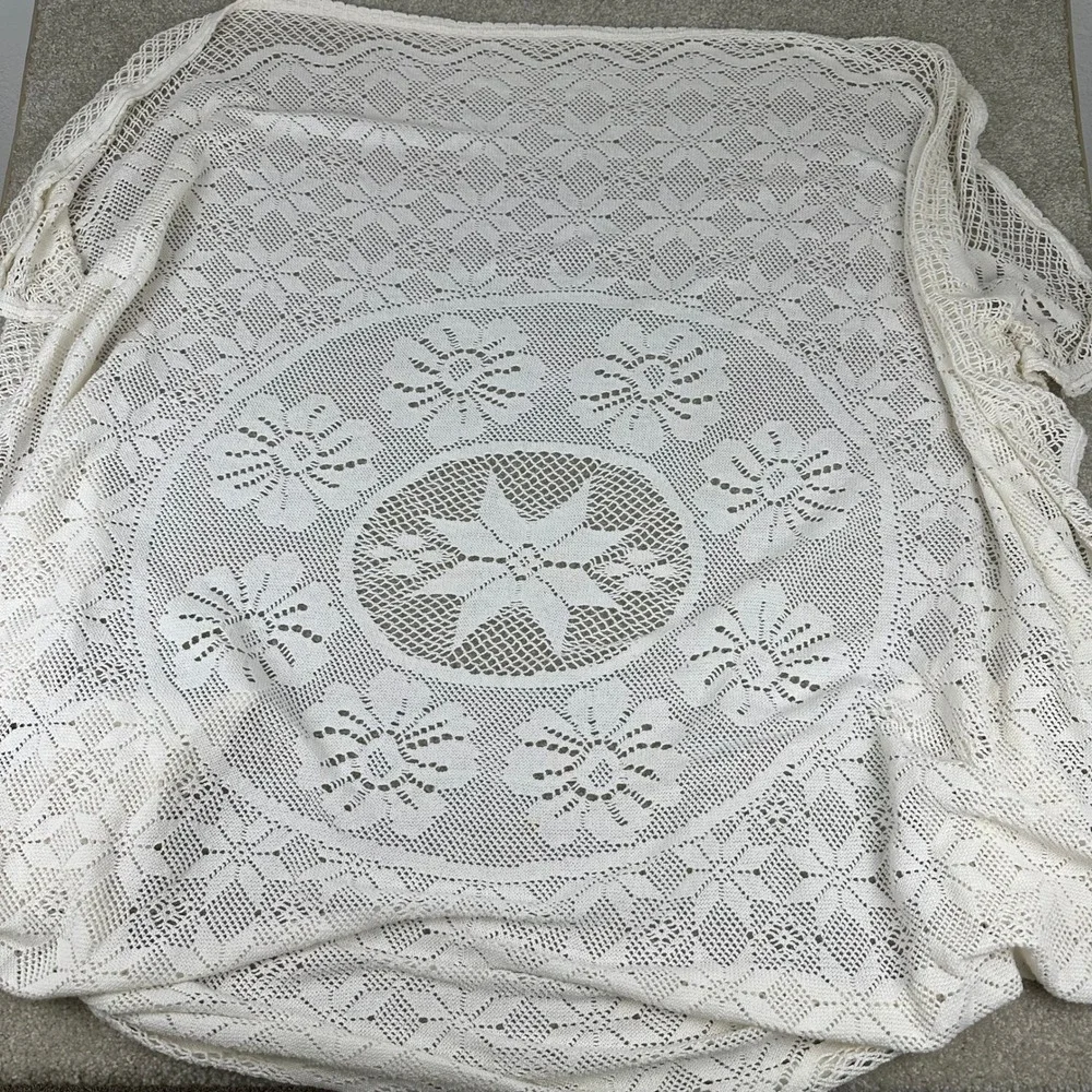 Vintage Ivory Floral Lace Rectangle Tablecloth Cotton Blend Cottagecore 57x68